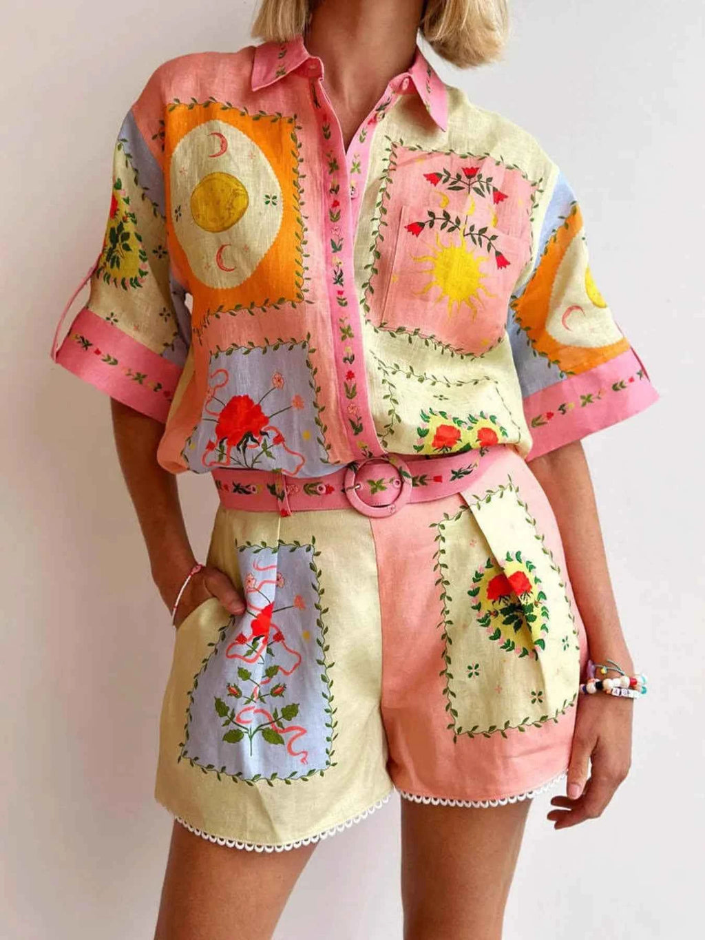 Printed Short Sleeve Shirt and Shorts Set Multicolor 496ae0676ca14540a7855e63a49ab079-Max-Origin