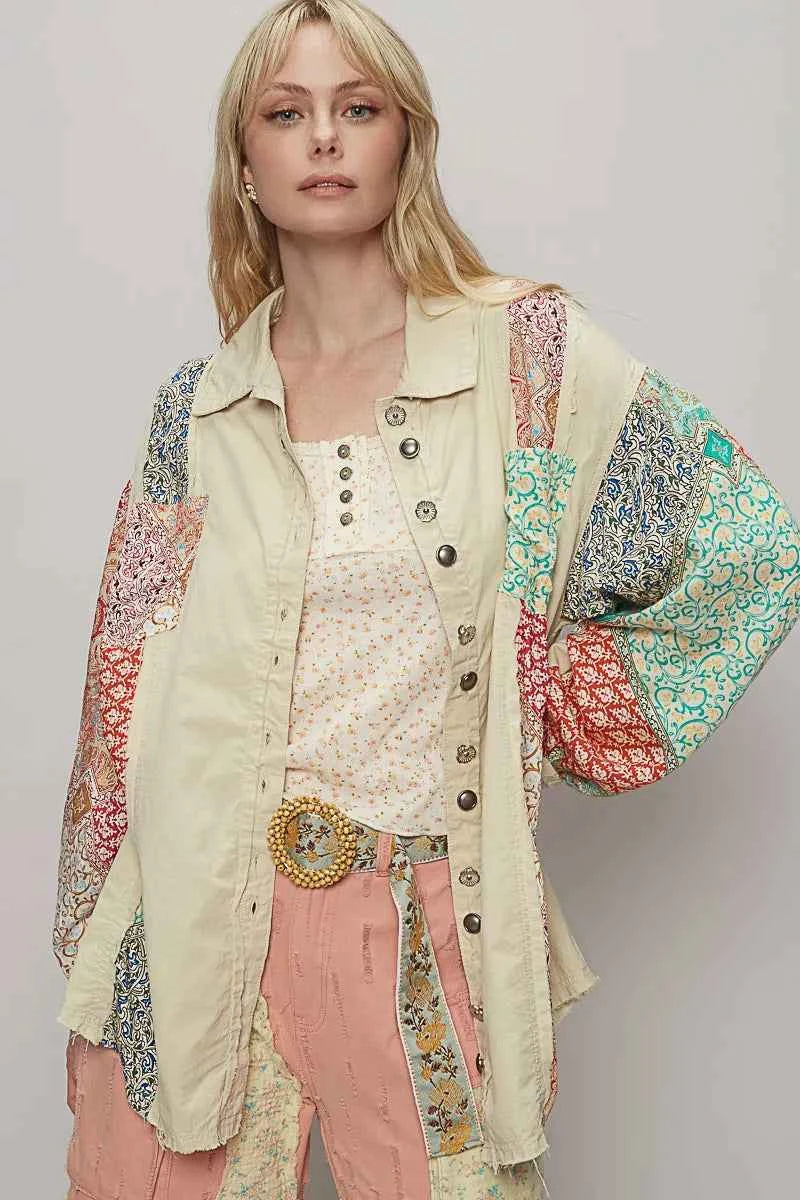 POL Printed Button Up Oversized Shirt Beige 4978872b-2b66-4279-8611-f0269fa82a8b-Max-Origin