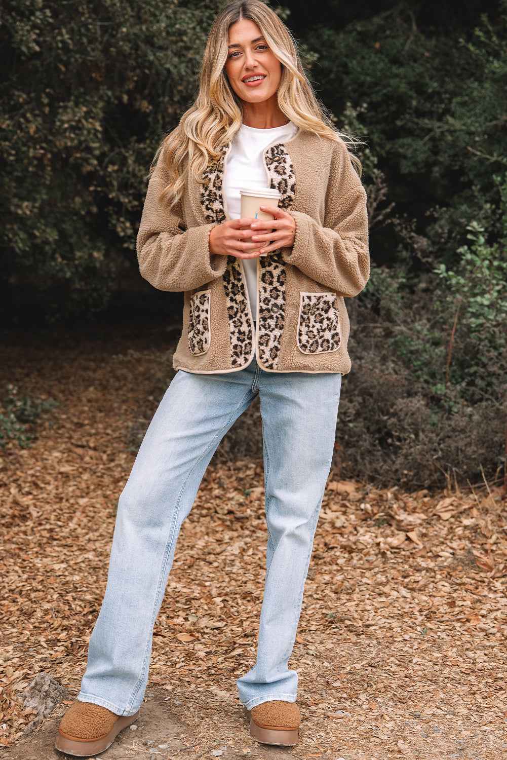Casual Leopard Print Accent Plush Jacket with Pockets 497a59eee0378eea