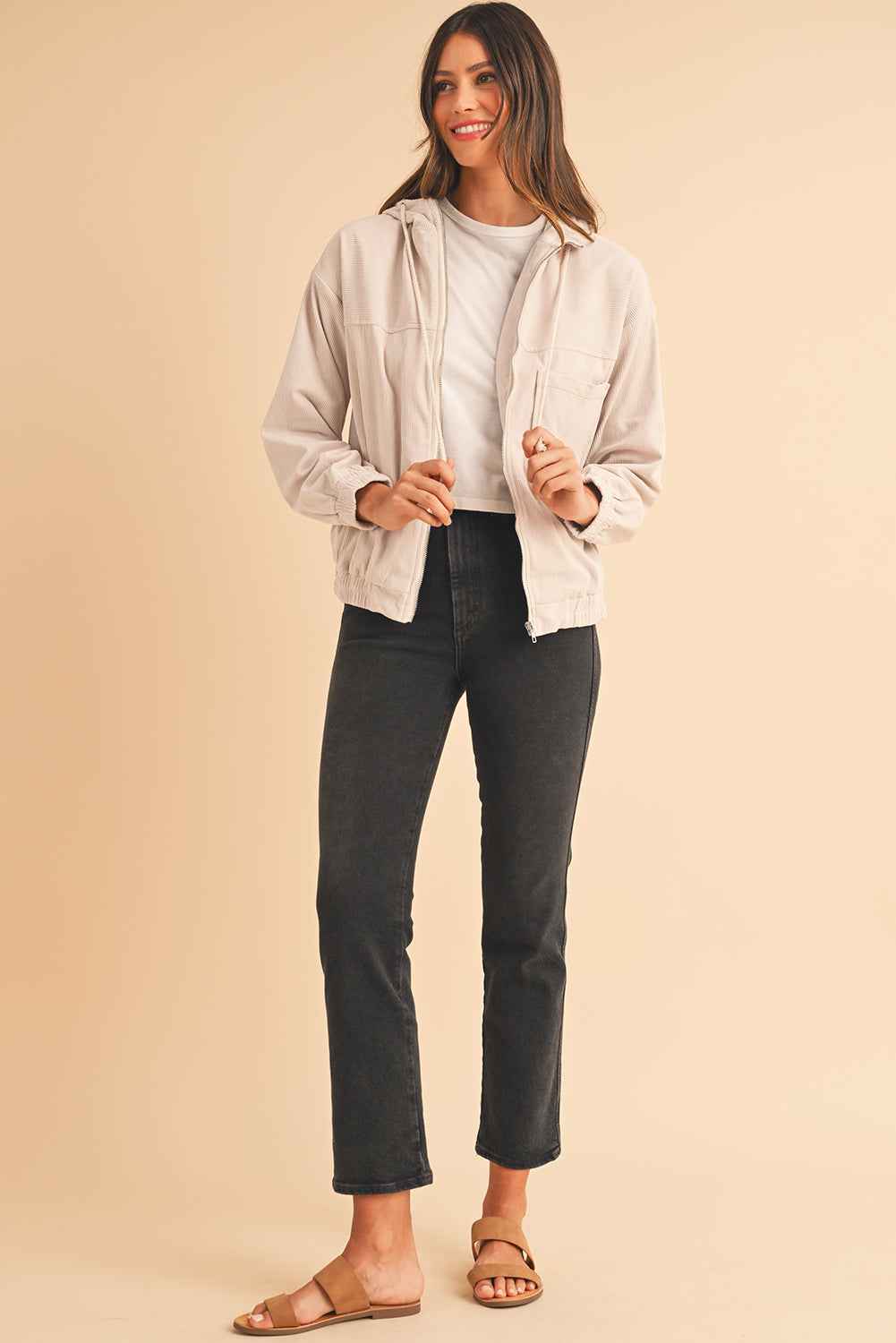 Real Teal Corduroy Drawstring Hooded Pocket Zip Up Jacket 497d565a6fed0d86