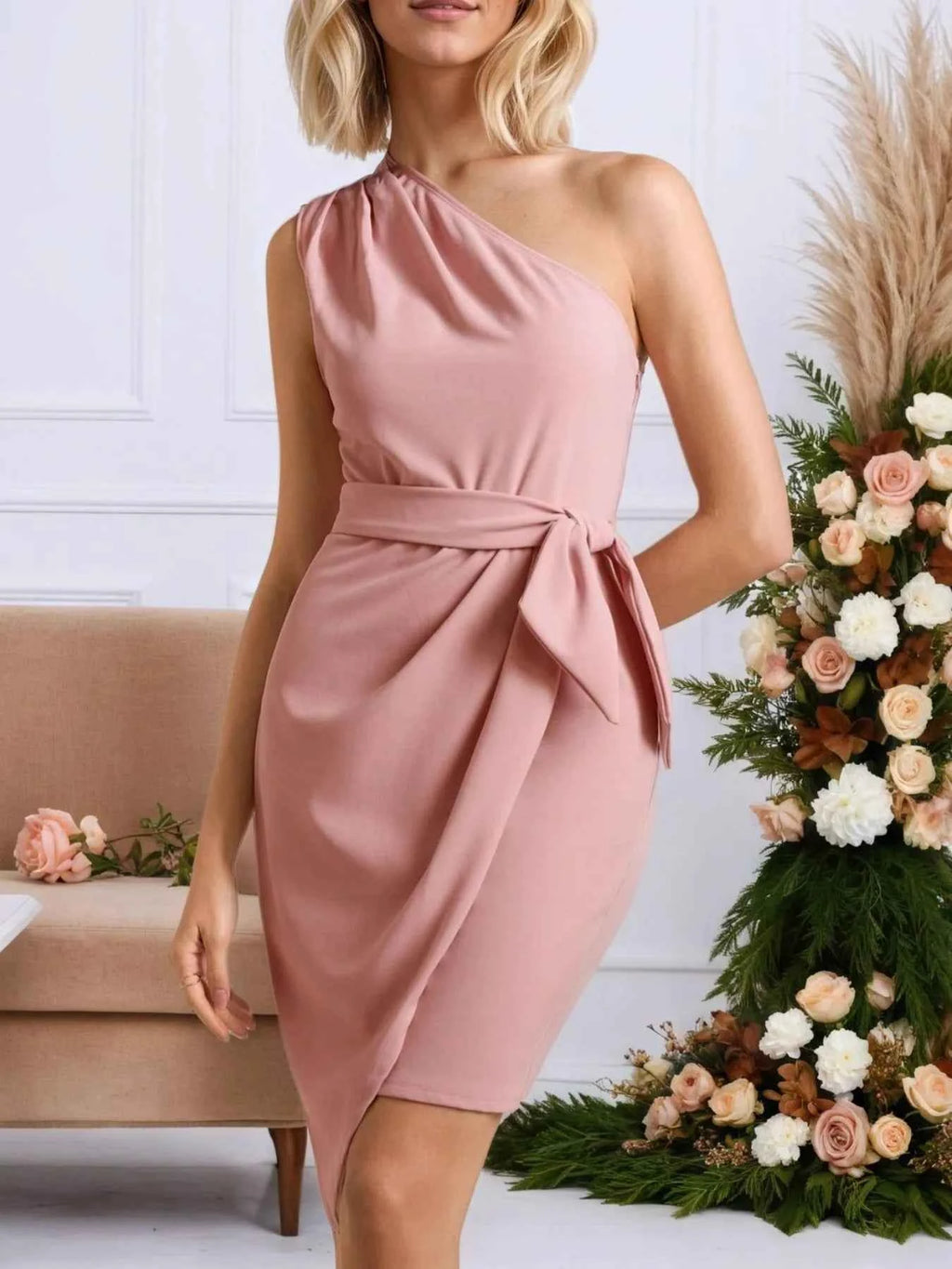One-Shoulder Wrap Dress with Bow Detail 497d857a-e32e-4770-a867-7aeb2757fe3e-Max-Origin