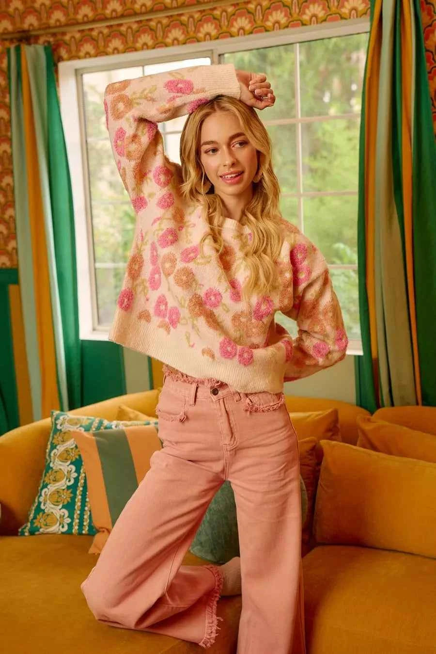 BiBi Towel Texture Floral Pattern Sweater 49808b8c771a4adc943d77e5fa27144d-Max-Origin