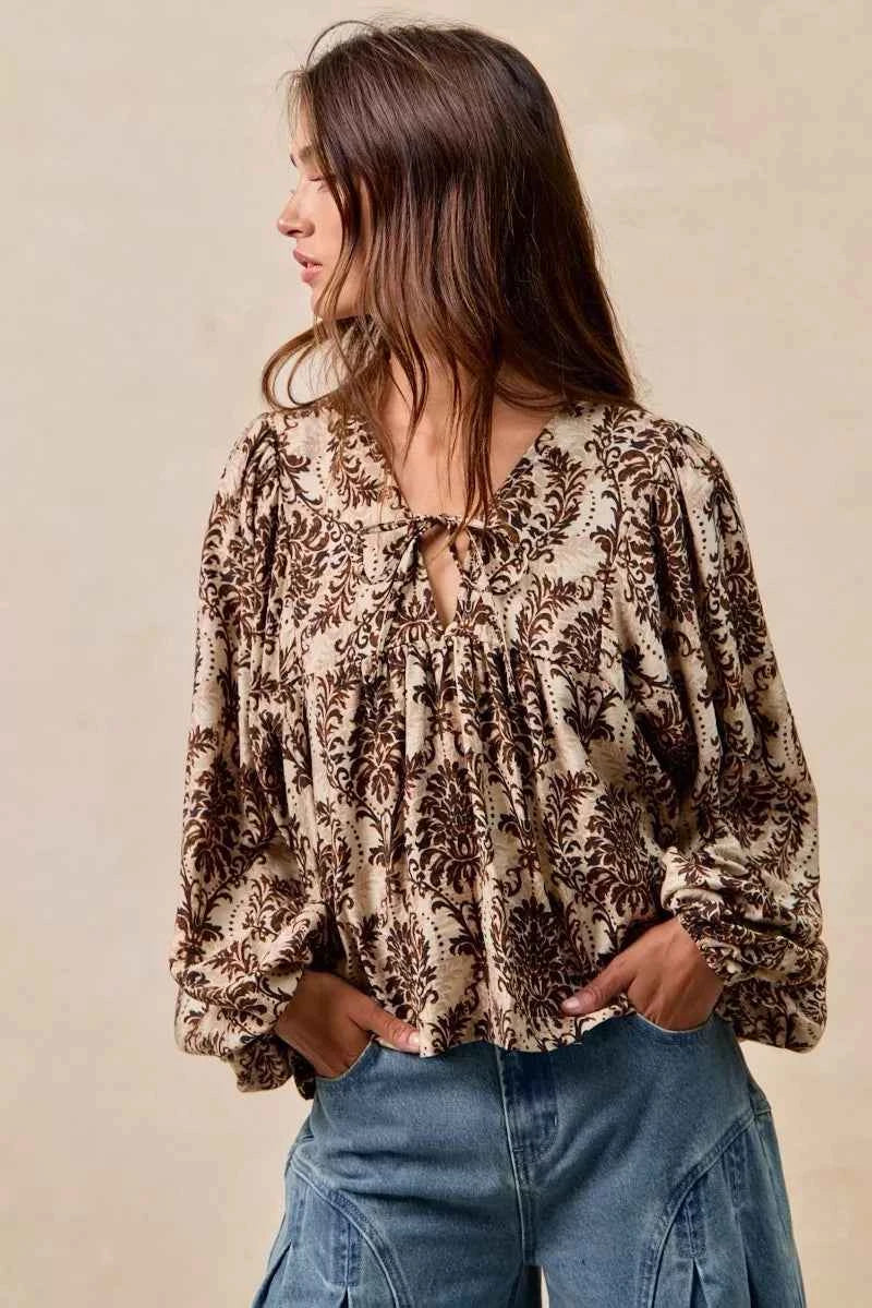 BiBi Printed Woven Front Tied Blouse with Baloon Sleeve 49836dc41f2649cda52a5a07f1fa8df7-Max-Origin