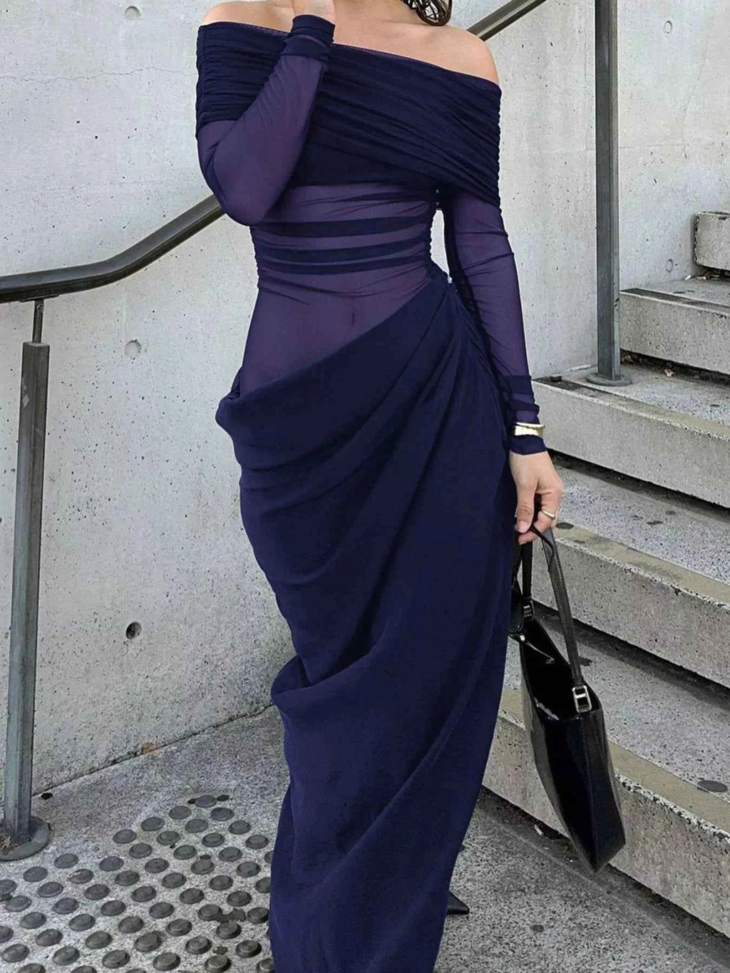Off-Shoulder Long Sleeve Ruched Bodycon Maxi Dress 498a990f-9380-4771-aeda-764cb85e300e-Max-Origin