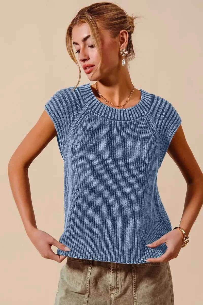 SO ME Mineral Washed Raglan Sleeveless Sweater Top VINTAGE DENIM 4992376d9c774654b64fb54053f524e2-Max-Origin