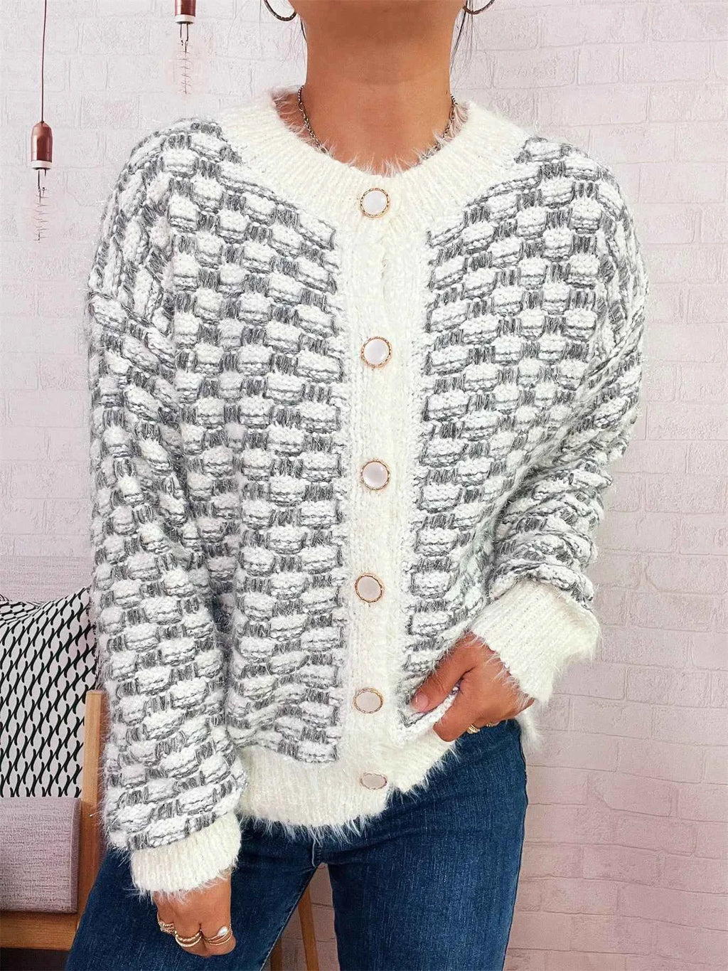 Fluffy Textured Button-Up Cardigan 4994488c25bc4fcdada92fdfcace6d12-Max-Origin