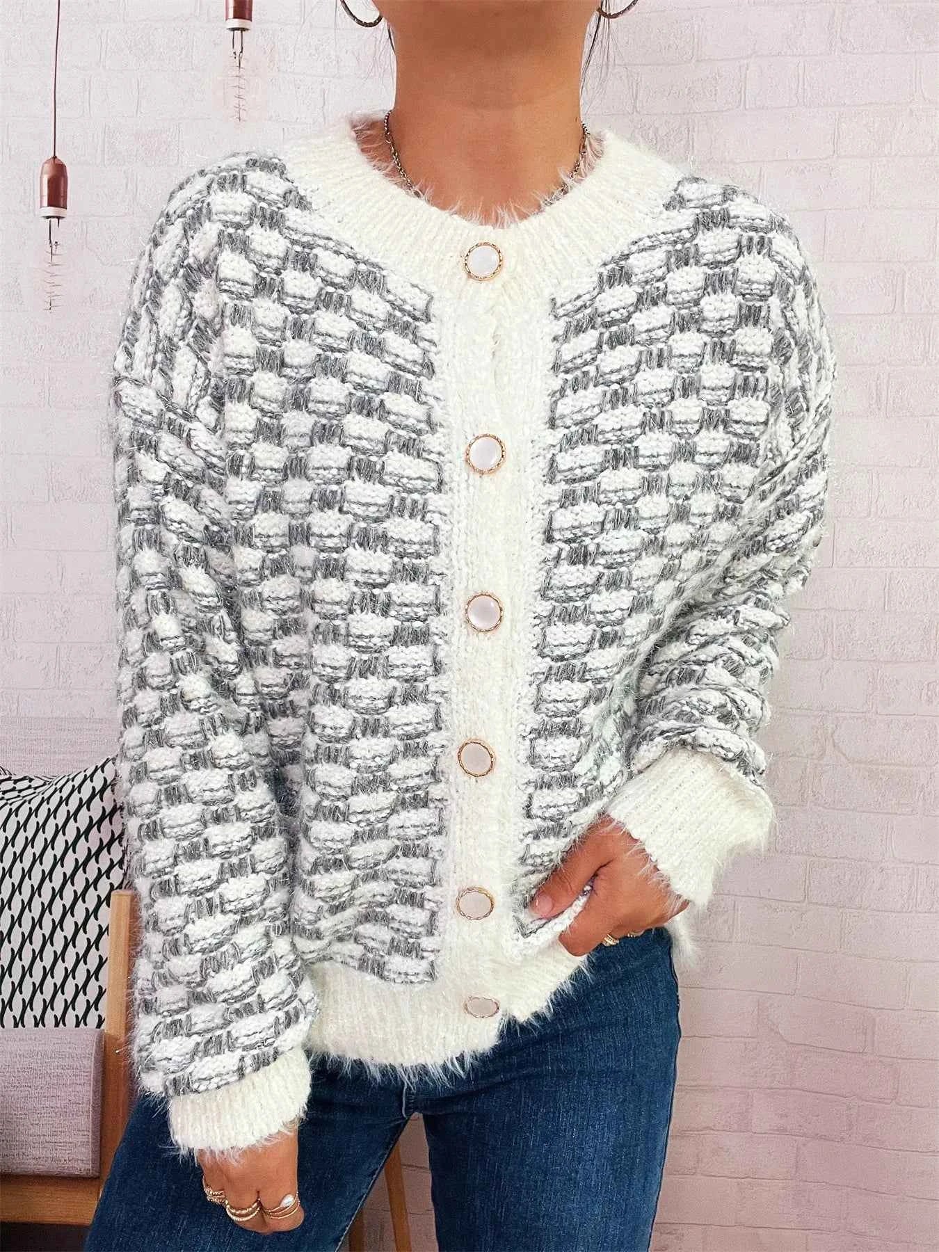 Fluffy Textured Button-Up Cardigan 4994488c25bc4fcdada92fdfcace6d12-Max-Origin