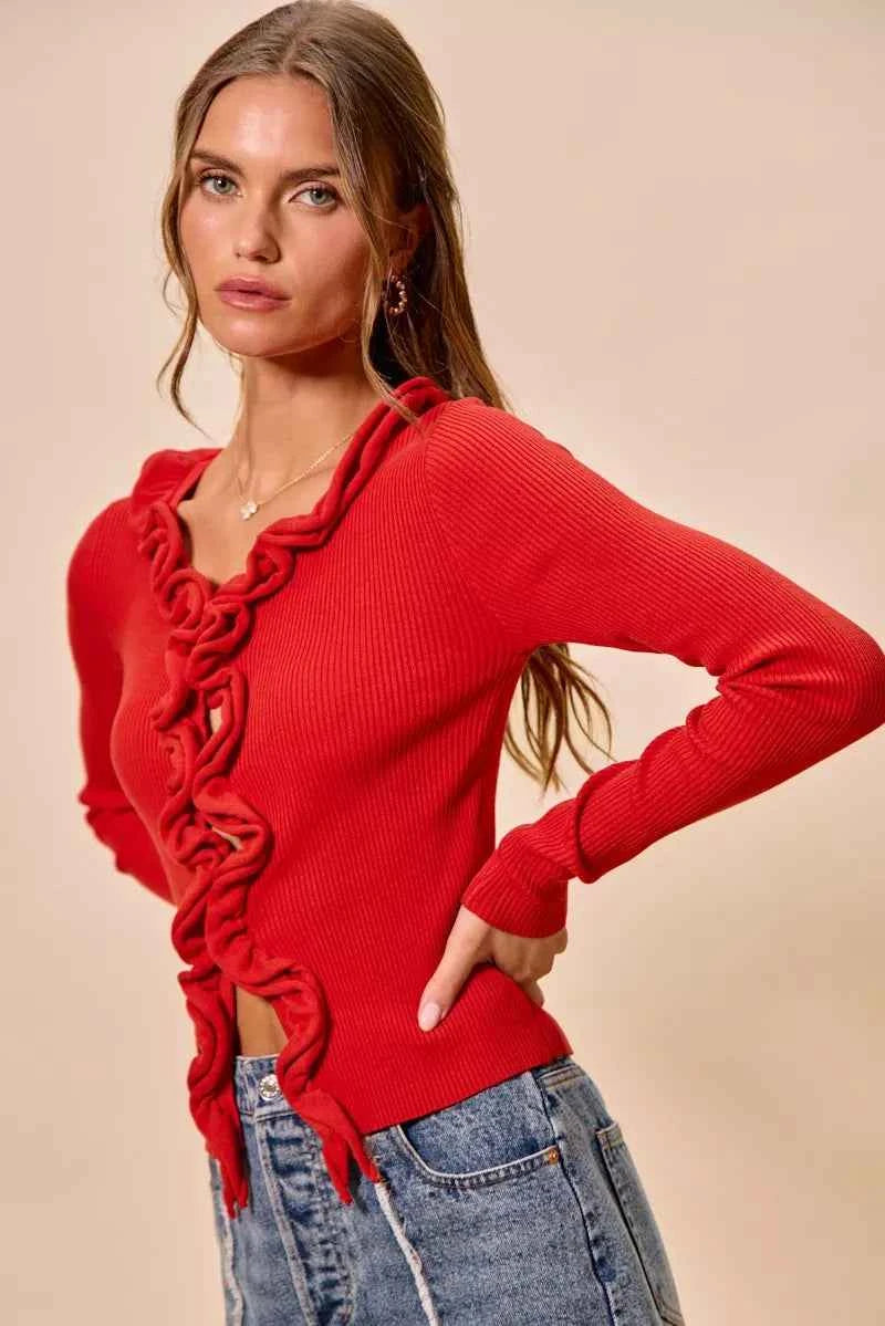 SO ME Cascade Ruffle Ribbed Sweater Cardgian 4996b66ac25b497c8785728d3c465616-Max-Origin