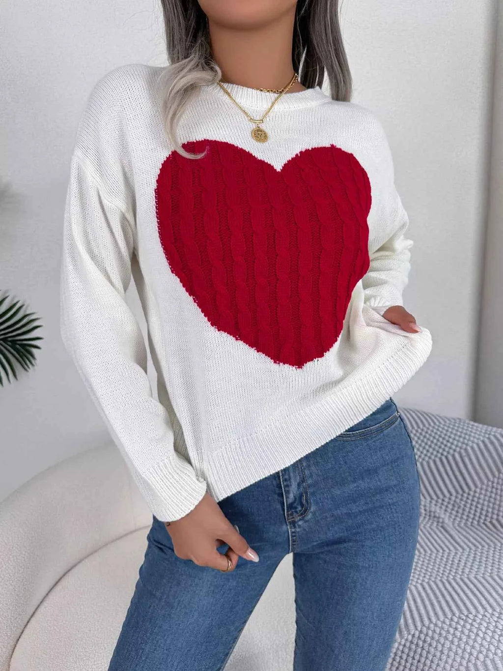 Cable Knit Heart Round Neck Sweater 4998fb7cd7014ee18c28ed3fc7daa88d-Max-Origin