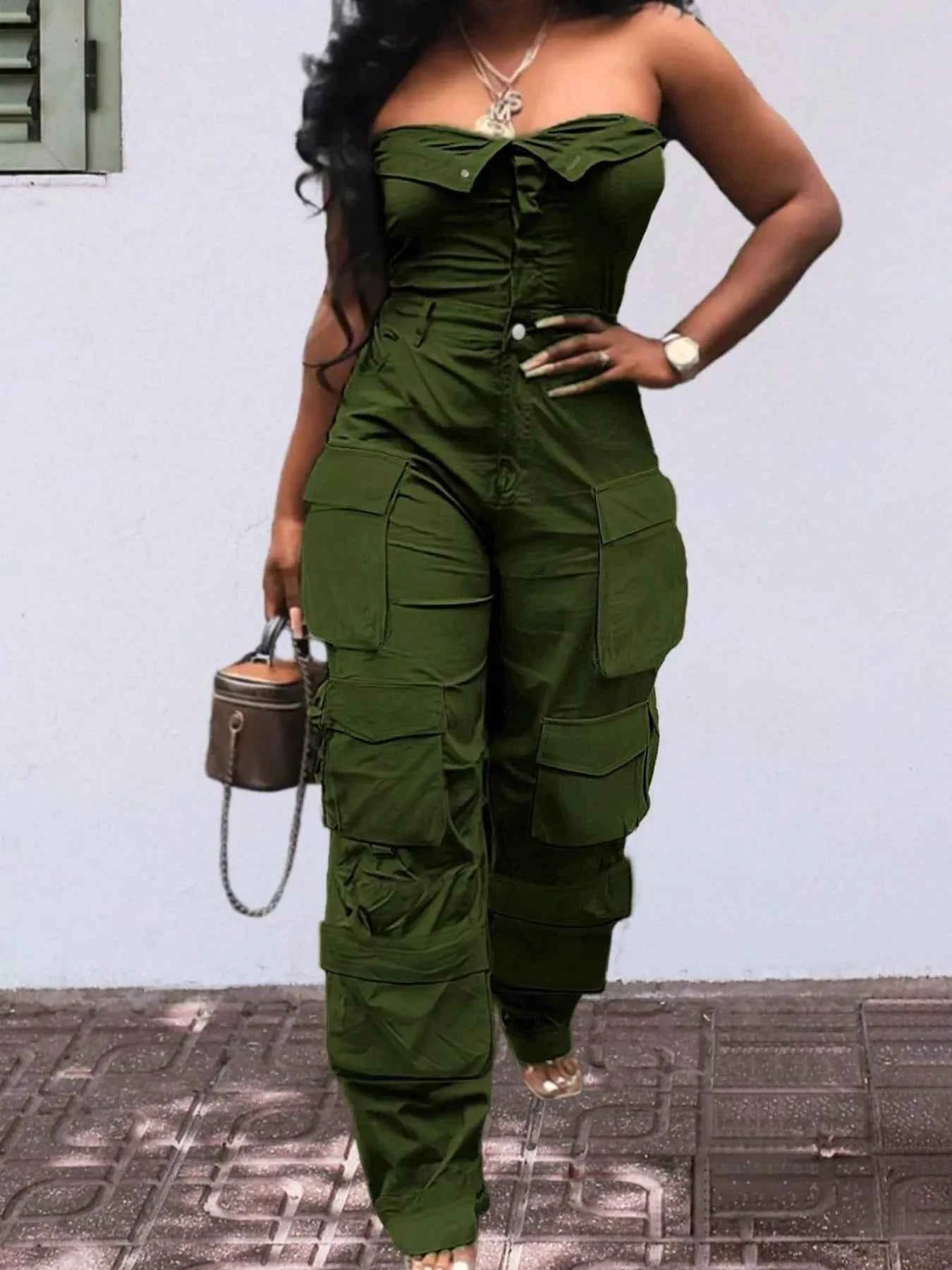 Tube Snap Down Cargo Jumpsuit Dark Green 499f38d5-6e13-415e-bd1e-333ea38b3ca4-Max-Origin