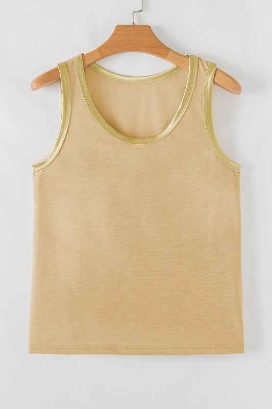 Metallic Contrast Trim Scoop Neck Tank Top 49a42b28-f4b5-43c6-a22f-7b0e60175ec9