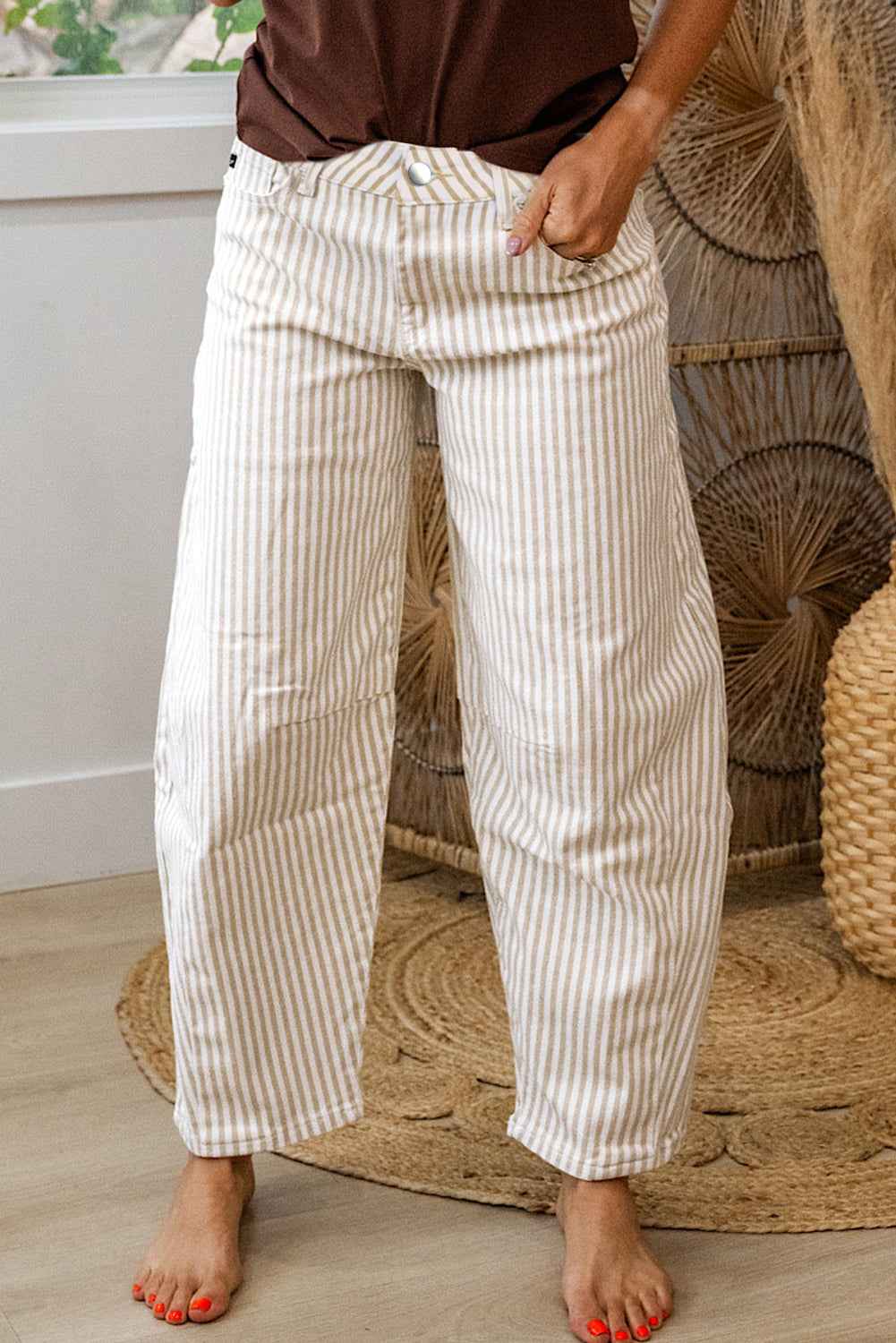 Khaki Stripe Casual Barrel Jeans Khaki Stripe 98%Cotton+2%Elastane 49a5c73dba4df333