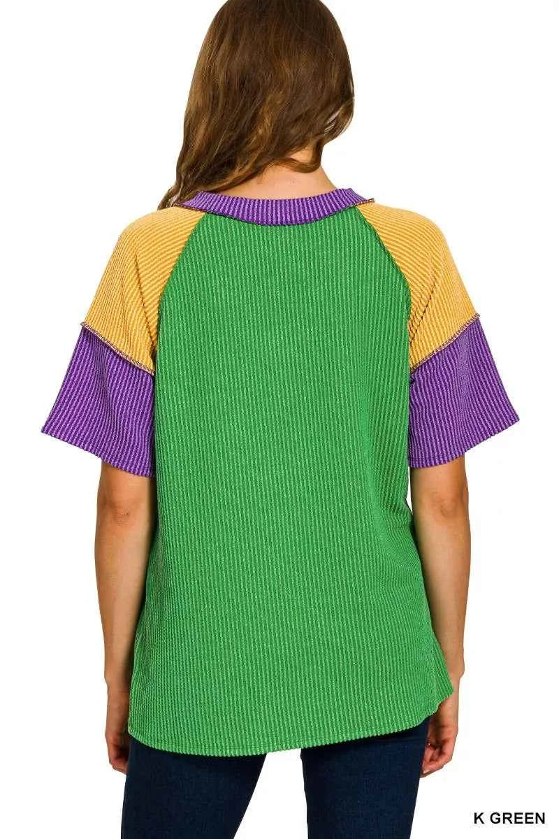 Mardi Gras Raised Rib Color Block Top 49aaf4a8f44441b08e6945d82068a9dc-Max-Origin