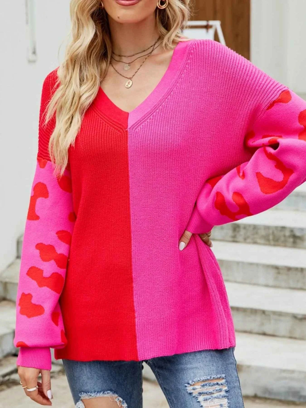Color Block Leopard V-Neck Sweater 49ae2e2d-4eb1-4132-be83-653fa907a641-Max-Origin