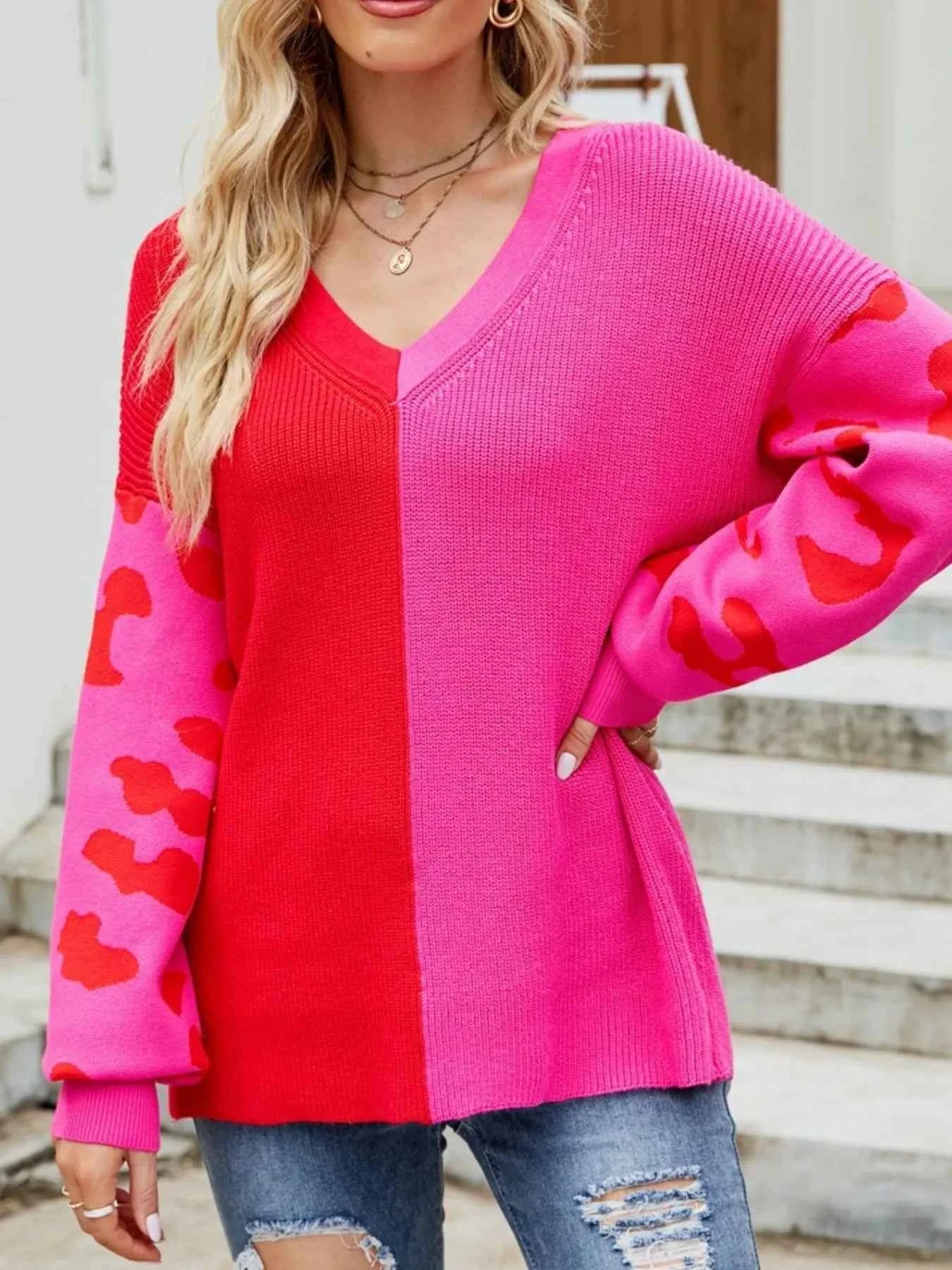 Color Block Leopard V-Neck Sweater 49ae2e2d-4eb1-4132-be83-653fa907a641-Max-Origin