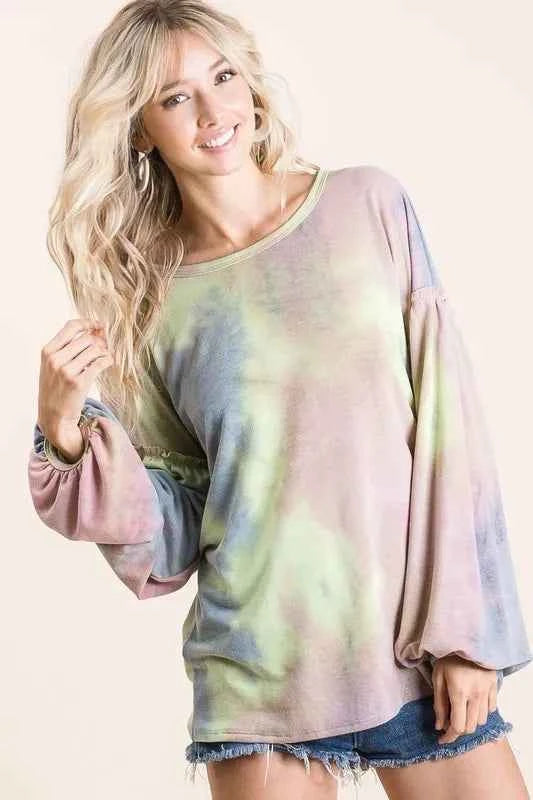 Tie Dye French Terry Sweatshirt With Bubble Sleeves 49b4d161970d4faea7d9191525dcbfc5-Max-Origin