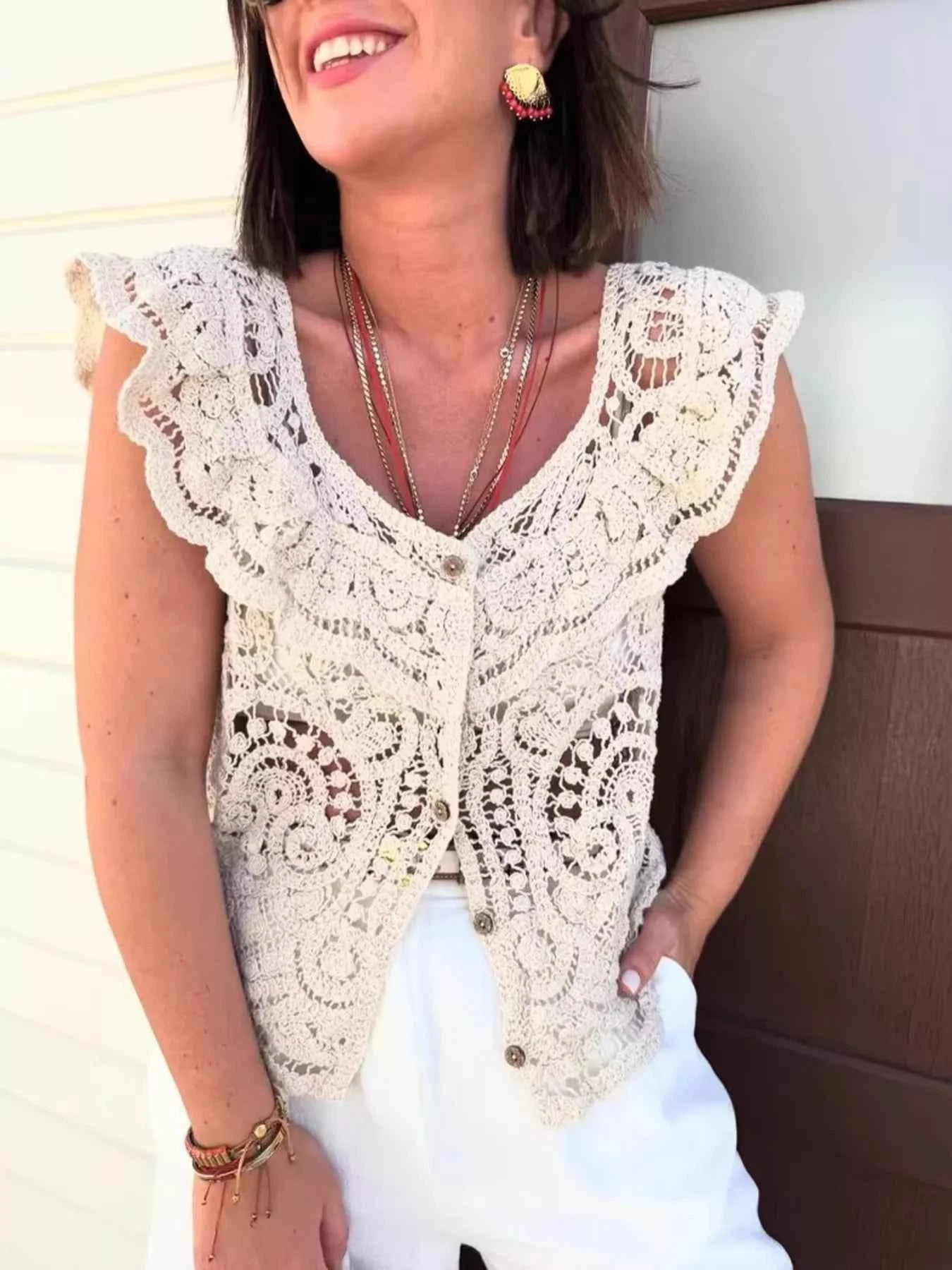 Crochet Lace Button Up Cardigan Beige One Size 49bb9054-dd7b-4c72-9442-ac9fa4bd161b-Max-Origin