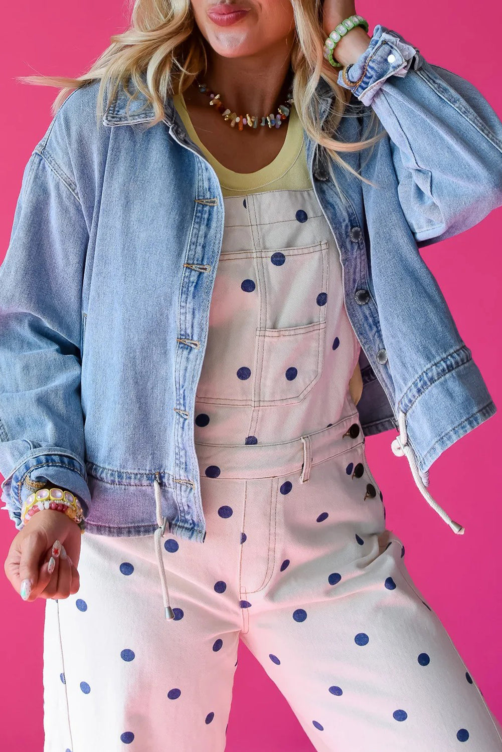 Beau Blue Draw-cord Hem Light Wash Denim Jacket 49c971d75ffd0e41