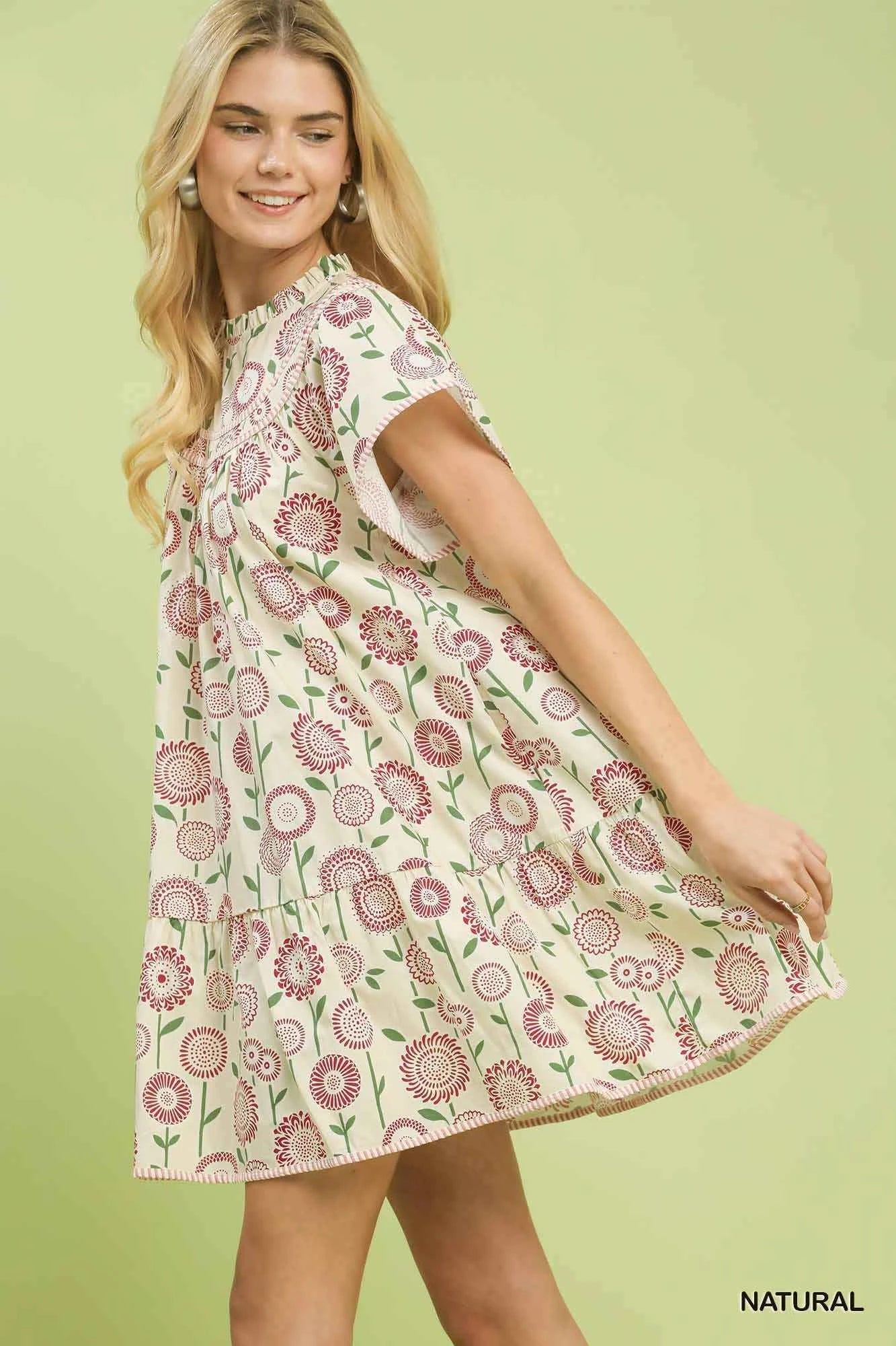 Umgee Floral Print Tiered Babydoll Dress 49d05d3c-6ddb-474c-8b12-757480fe72f7-Max
