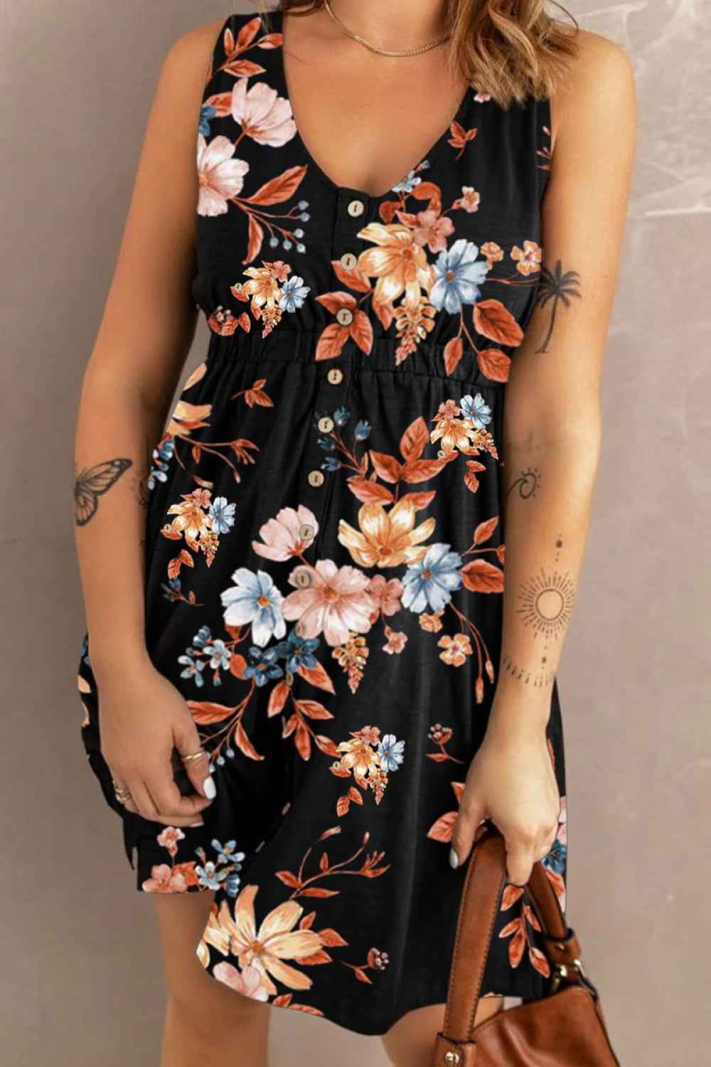 Double Take Printed Scoop Neck Sleeveless Buttoned Magic Dress with Pockets 49d2e1d6bf684835b0f6f6e37ca41bf6-Max