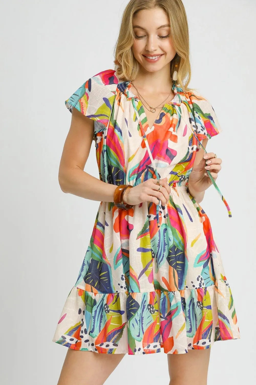 Umgee Printed Tie Neck Ruffled Hem Dress 49e63717-1f82-4f59-8155-ba45f5910994-Max-Origin