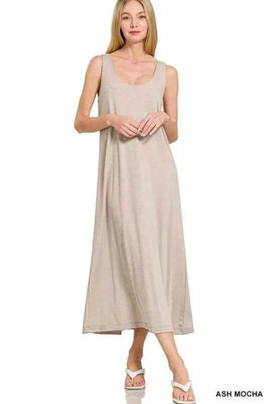 French Terry Twisted Strap Midi Dress ASH MOCHA 49f03b6bf0a842b4a5b244204378c078-Max-Origin