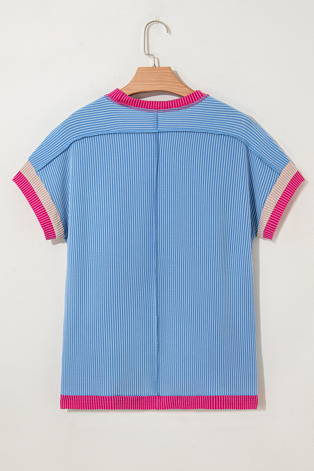 Rose Red Textured Colorblock Round Neck T Shirt 49f4728e06879065