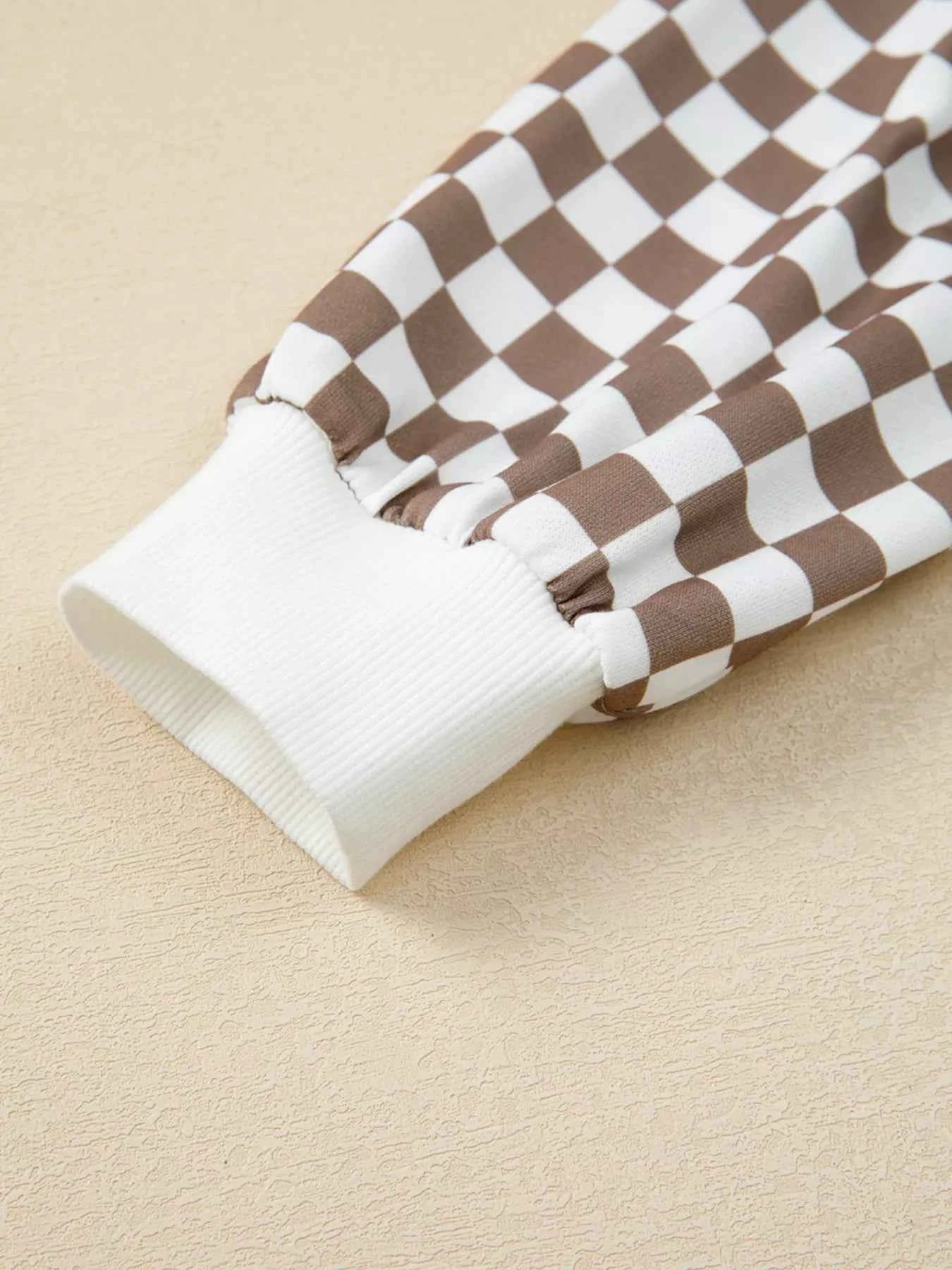 Checkered Print Polo Collar Cropped Long Sleeve Top and Drawstring Mini Skirt Set 49f844852db147e6912744460cf39966-Max-Origin
