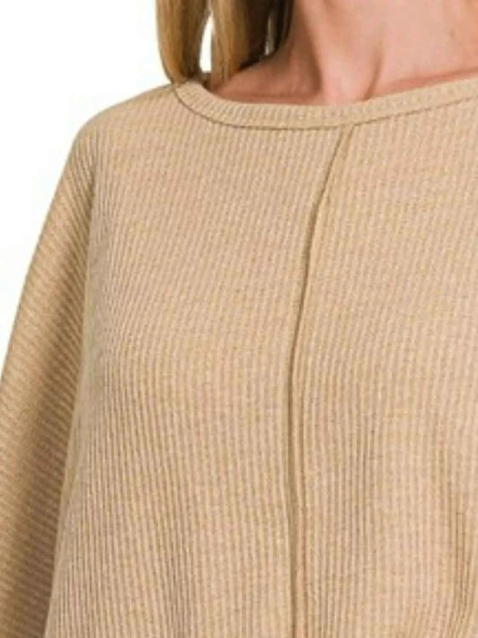 Ribbed Center Seam Dolman Sleeve Hi Low Sweater 49fcb32e-fb59-4525-bcbd-61044f1c88ef-Max-Origin