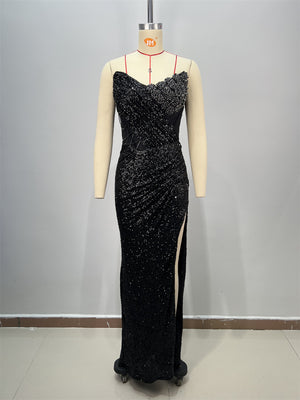 Black Sequined Off-Shoulder Evening Dress Black 4C50716158953658475709E48623C0A6
