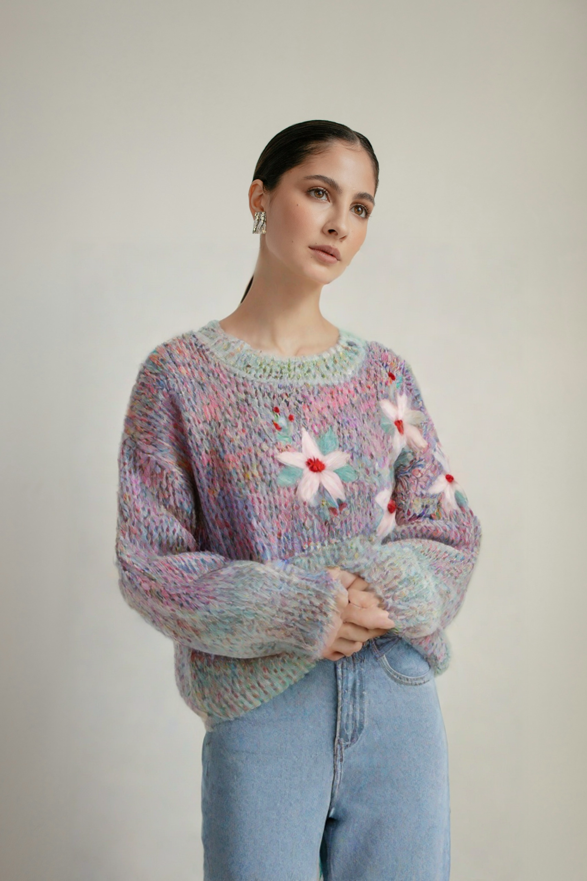 The Floral Crochet Lantern-Sleeve Sweater 4CDD6BCFCE8D9B8B7CA70EB285212382