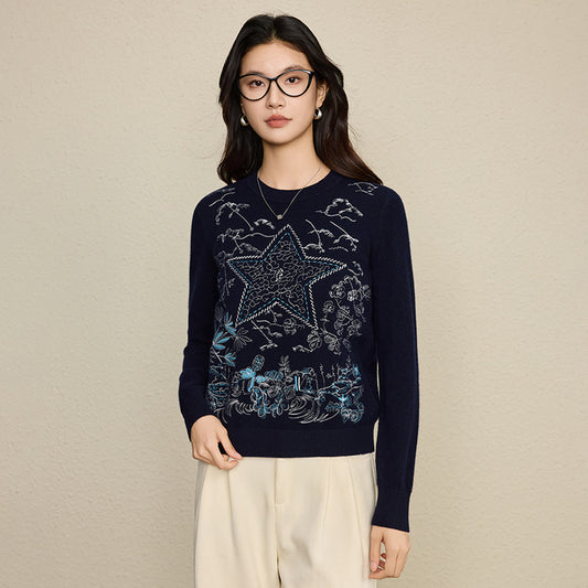 The Star & Floral Embroidered Wool Sweater Navy Blue 4E2B8912CCD2958B8B24B0779549E56C_cbc8900b-8d74-4b61-86cf-59d70754cc8a