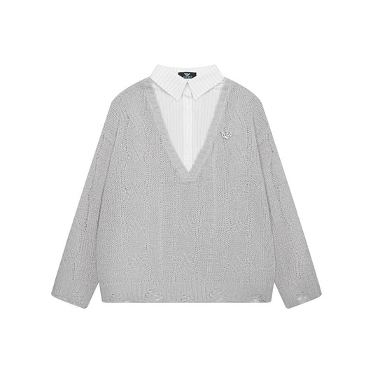 Twisted Flower V-Neck Sweater