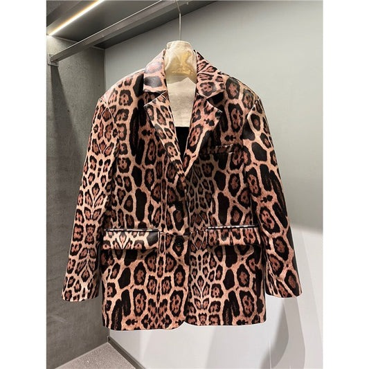 Leopard Print Genuine Sheepskin Jacket