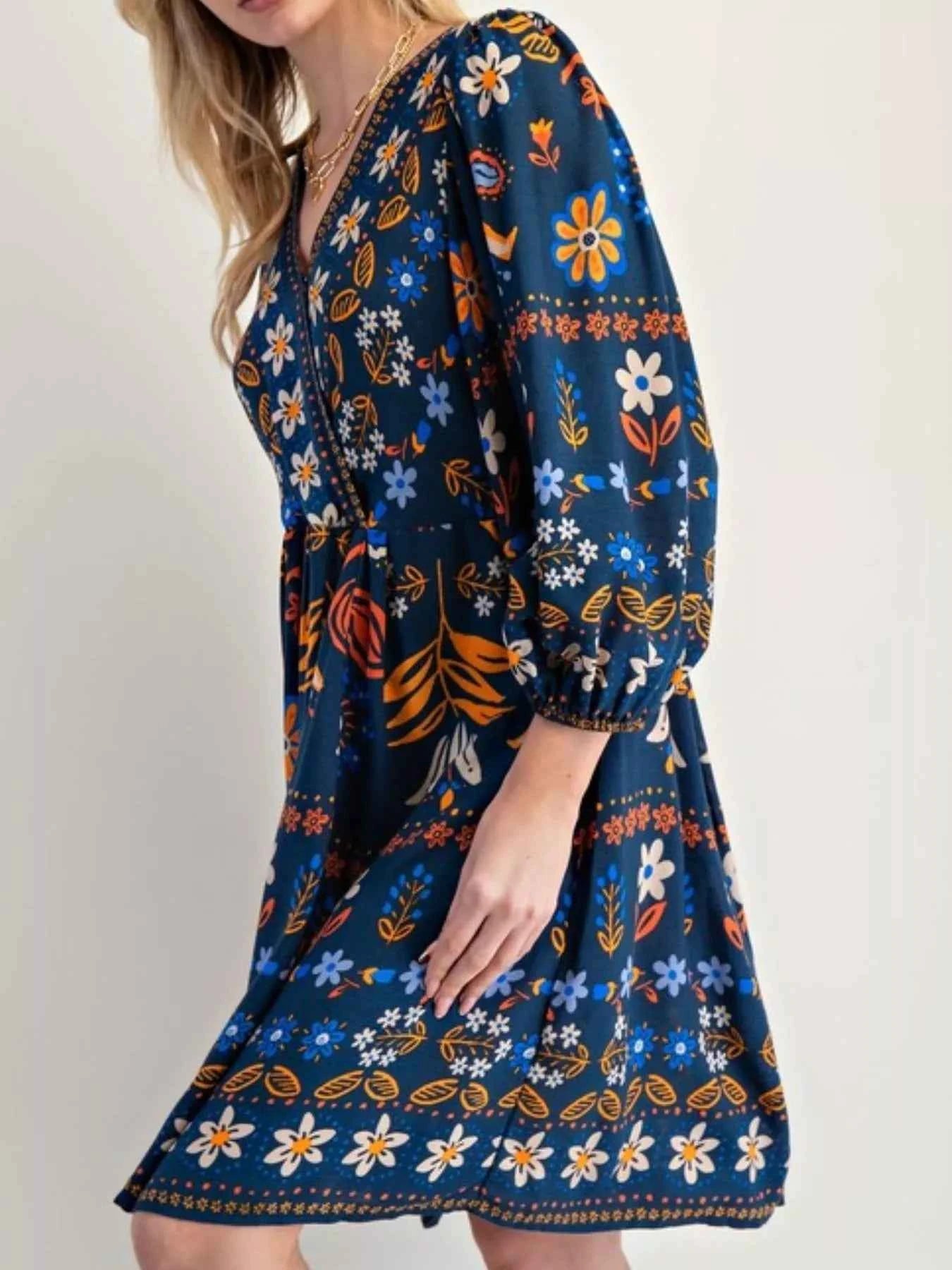 Bohemian Floral Print Long Sleeve Mini Dress 4a00a859-ba76-459d-a3a8-04bbaece8443-Max-Origin