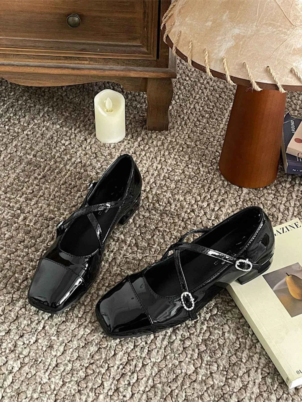 Crisscross Buckle Square Toe Mary Jane Loafers Black 4a02d0a6bb1c4f1396f9485b2cbbb016-Max-Origin