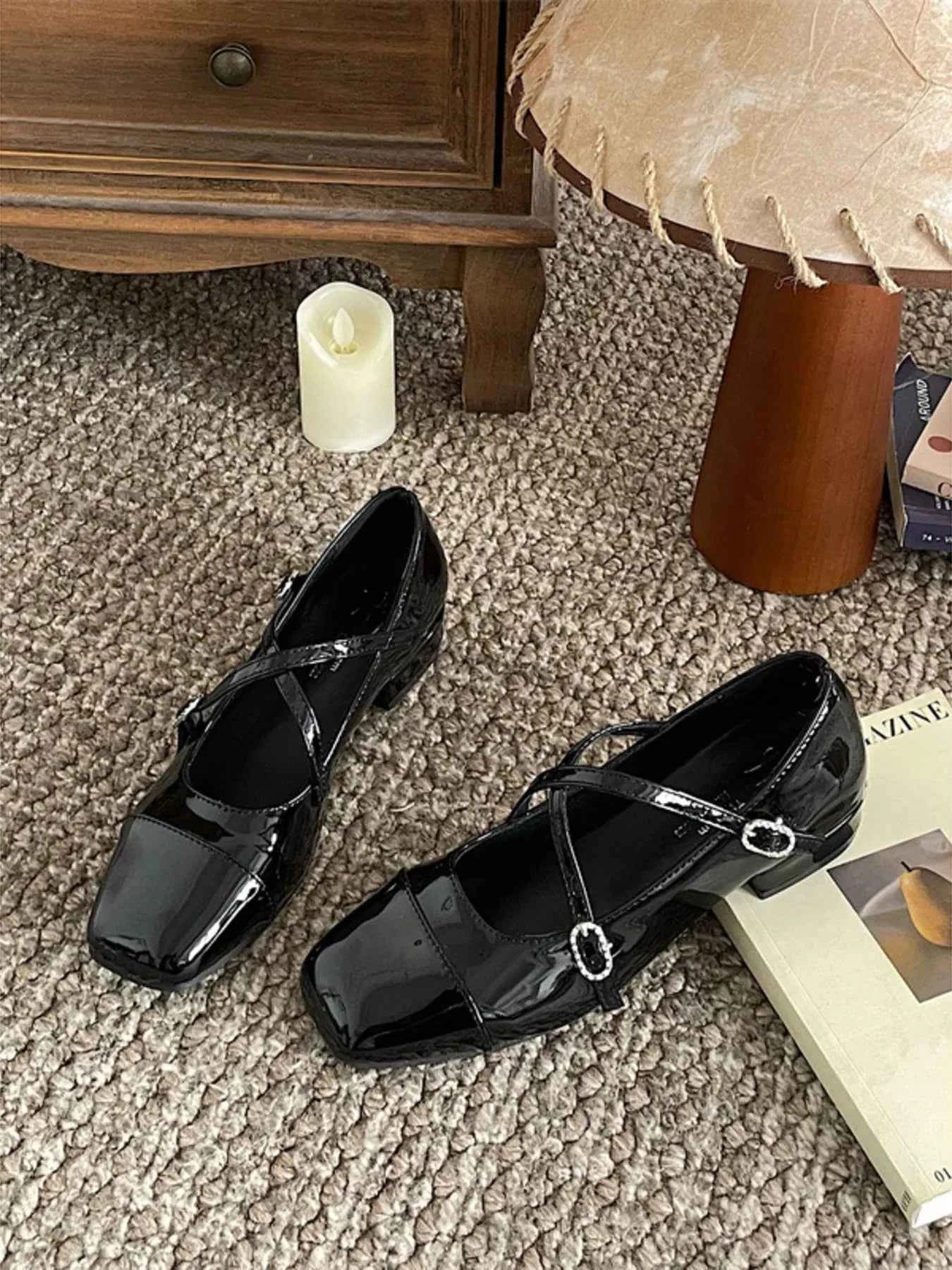Crisscross Buckle Square Toe Mary Jane Loafers Black 4a02d0a6bb1c4f1396f9485b2cbbb016-Max-Origin