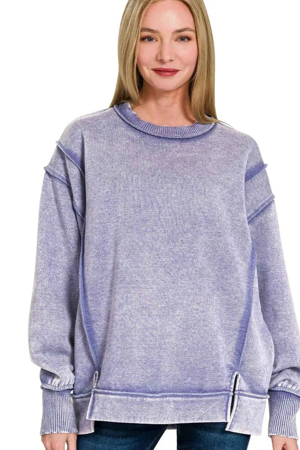 Zenana Acid Wash Exposed-seam Fleece Sweatshirt MARLIN 4a124368-53dc-49b9-8a17-01fce4904f98-Max-Origin