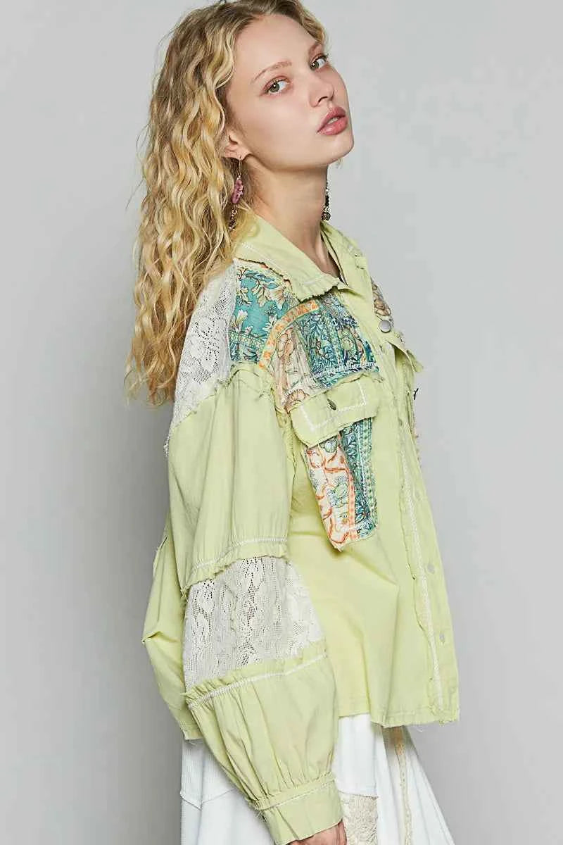 POL Printed Woven Mix Raw Hem Jacket with Lace Detail 4a14a3a1-d69b-4079-bc3b-191e549a0b01-Max-Origin