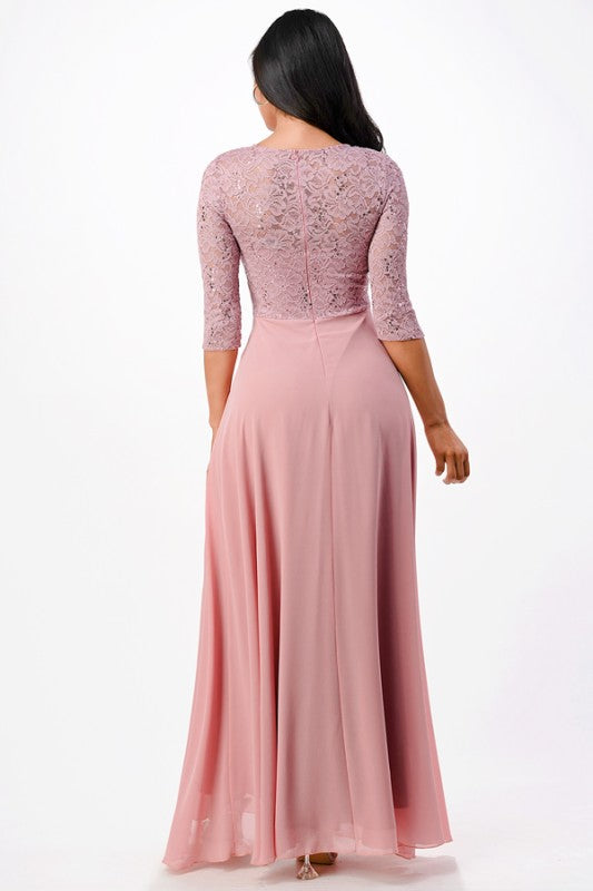 A-Line Lace Evening Dress – 3/4 Sleeve Rhinestone Waist Gown for Women Royal 4a15771a-b1c4-4bcc-9343-6a35a7966422