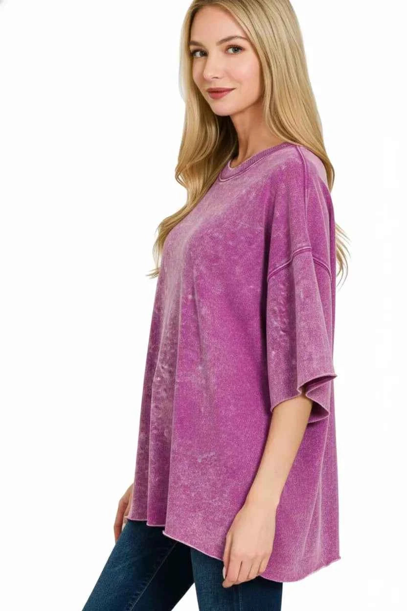 Zenana French Terry Washed Drop Shoulder Short Sleeve Top 4a17472a-919a-4afd-a800-e511b5d47498-Max-Origin