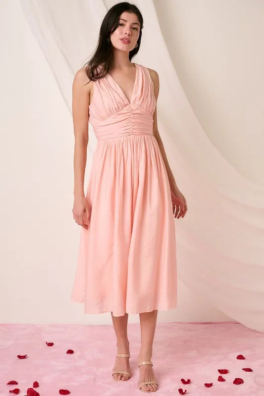 Mittoshop Ruched V-Neck Sleeveless Midi Dress 4a1b0a48-89c1-4fb0-b91f-ad570cde1aaa-Max