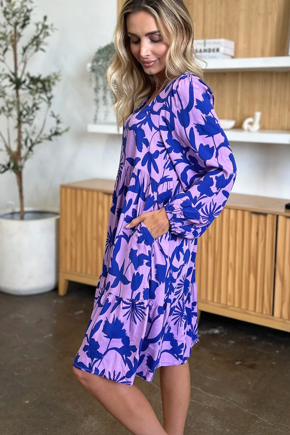 Double Take Full Size Printed Ruffle Hem Dress with Pocket 4a1d977d-932c-477f-8557-35b9b7250e8f-Max