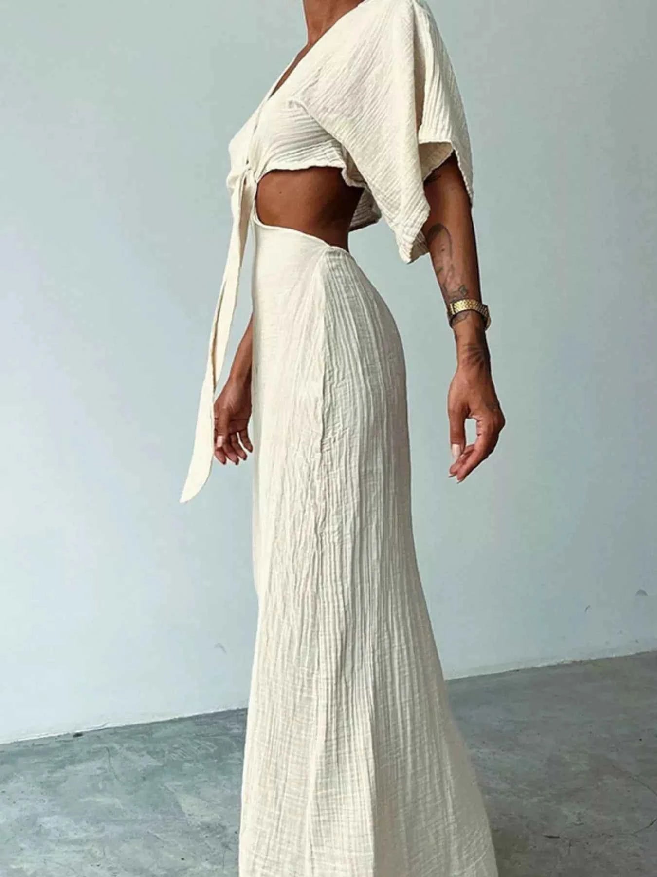 Tie Front Cutout Maxi Dress Beige 4a1f9519de7e47df93c0bf4e6ef5d6d1-Max-Origin