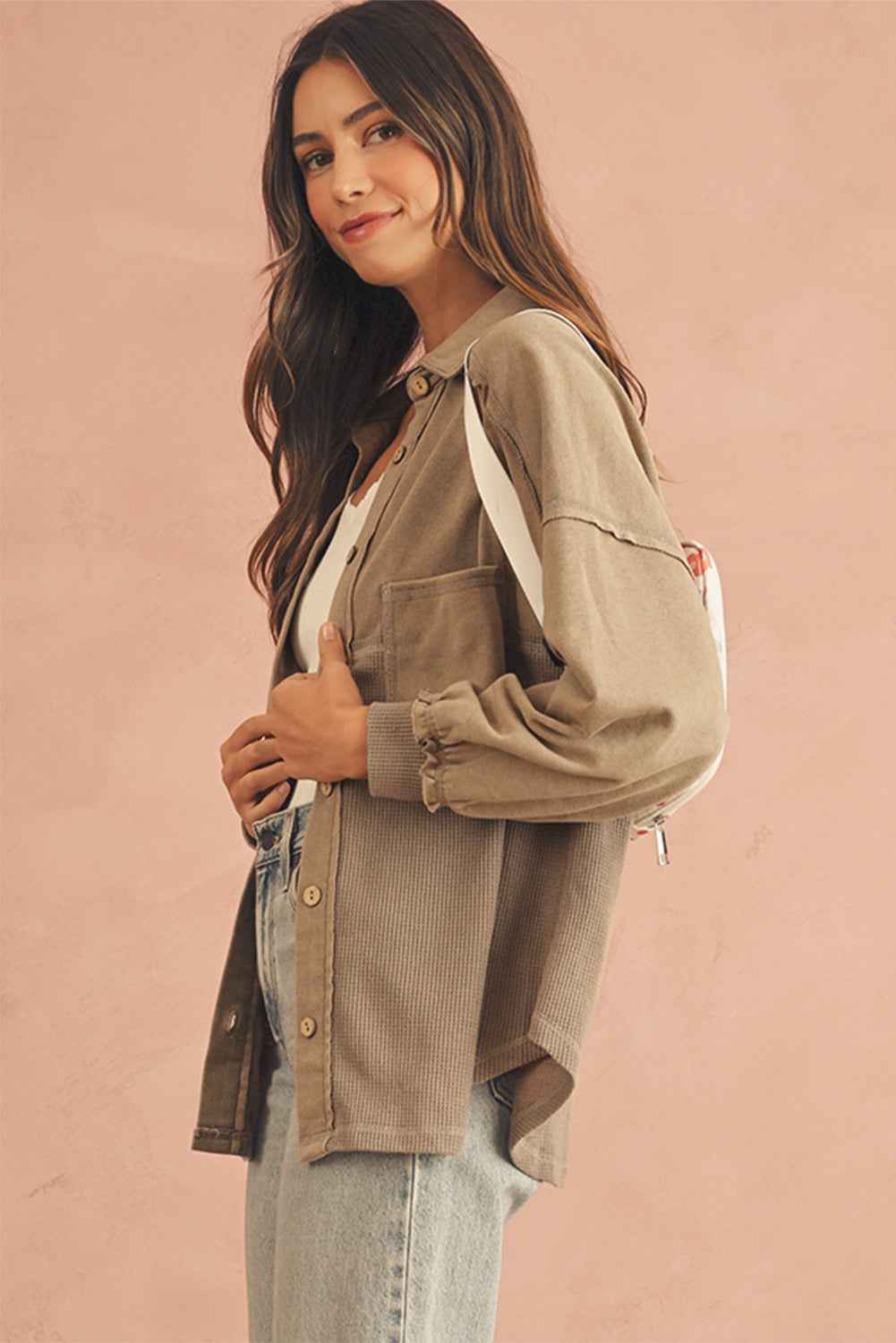 Goat Mineral Wash Textured Patchwork Loose Fit Shacket 4a20779082cd6915