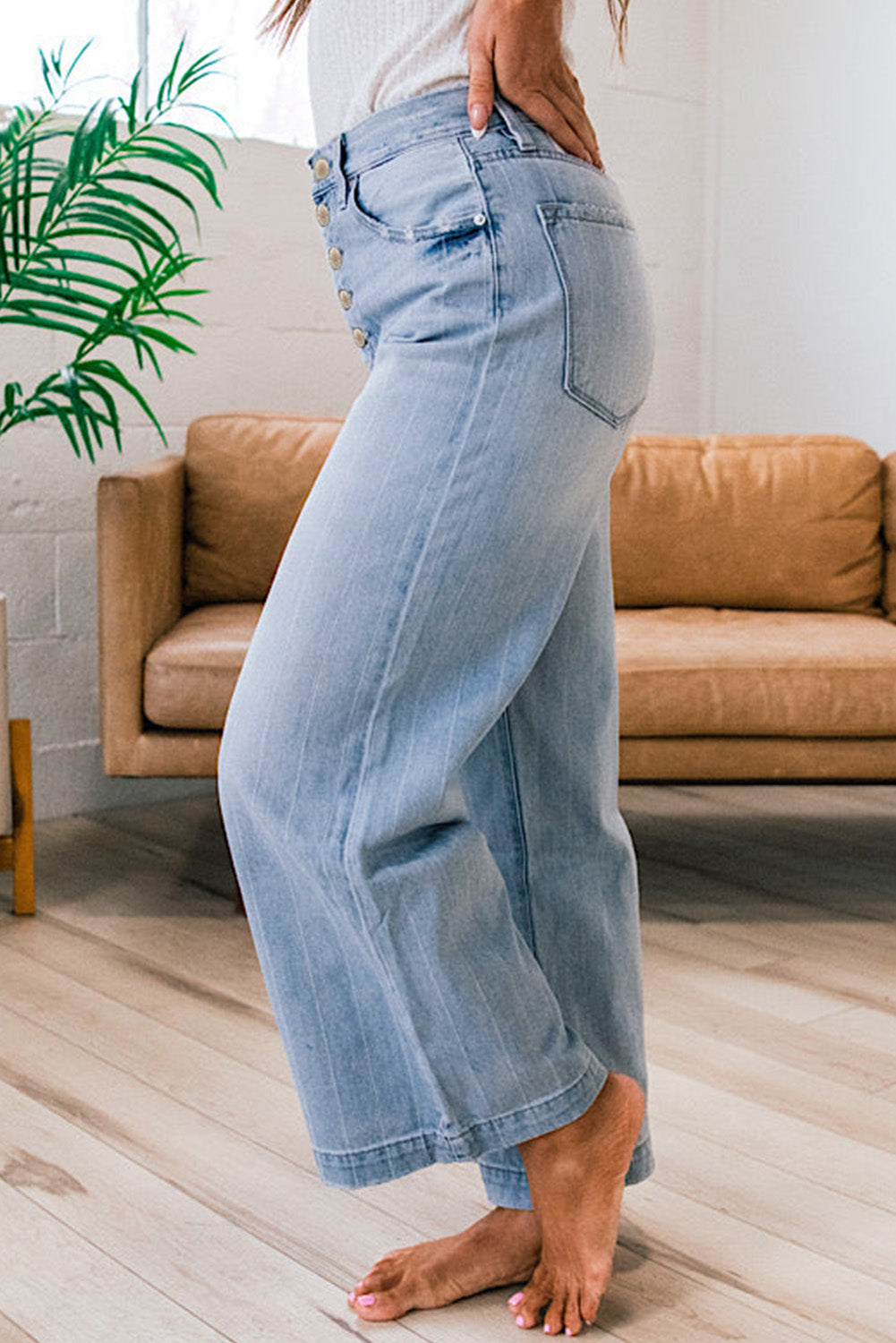 Beau Blue Multi Buttons Wide Leg Jeans 4a24c7c4a4fb04cb