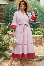 Red Stripe Plus Size Ruffled Hem Pinstriped Midi Dress 4a296de9d3a4bf0d