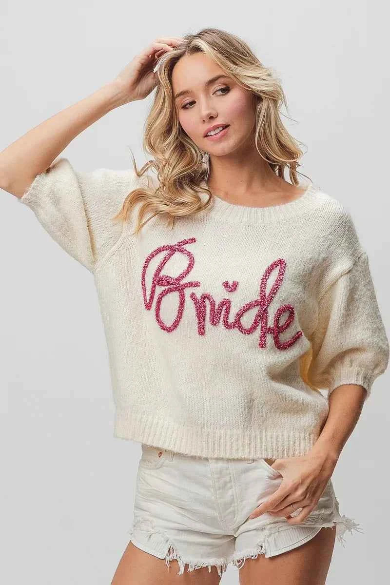 BiBi Metallic Letter Short Puff Sleeve Hairy Sweater 4a381726c07e40f18b8249f35ac8add6-Max-Origin
