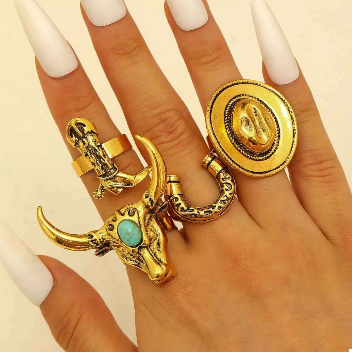 4 Piece Vintage Western Style Bull Head Rings 4a3d8c67-d765-4d00-88ce-0979361e1b98-Max-Origin