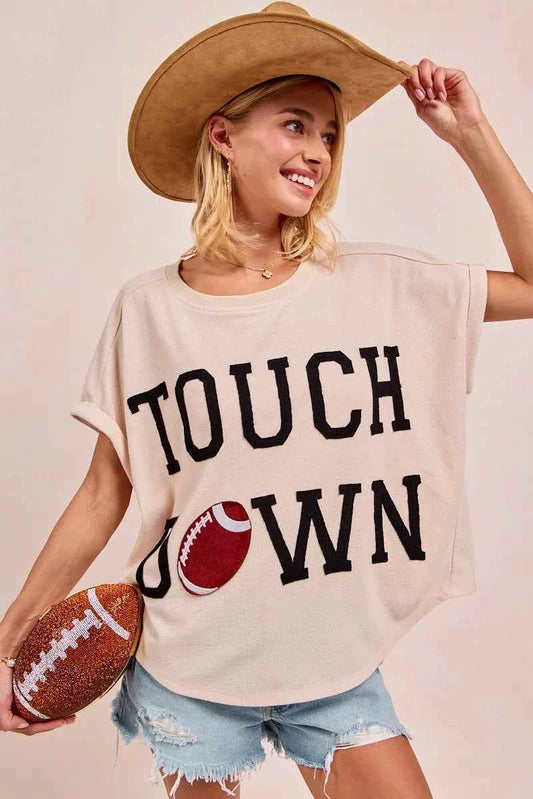 BiBi Game Day Touchdown Letter Patches Waffle Short Top OATMEAL BLACK 4a47b52e87be4224870a7eaf407e8907-Max-Origin